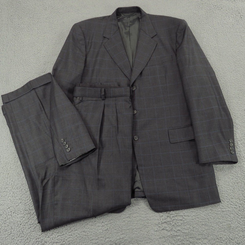 Loro Piana Suit 48L Super 120s 3/2 Roll Windowpane Gray Wool 36x34 Italy Men